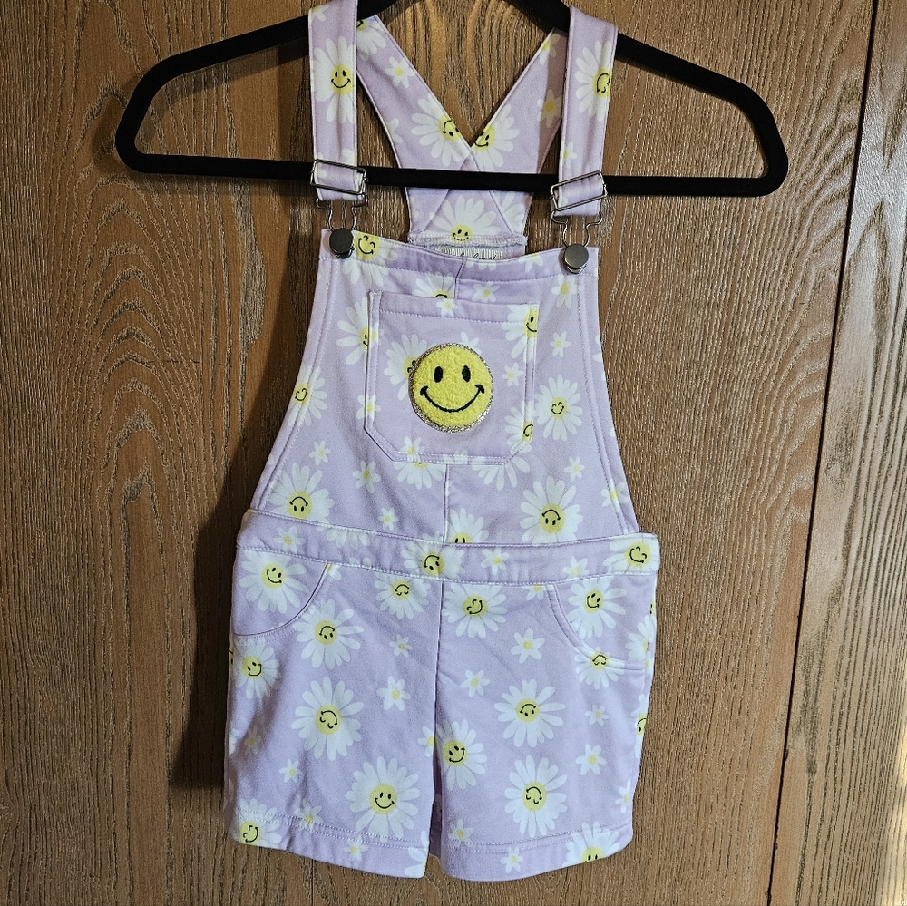 Derek Heart Lavender Smiley Face Overalls
